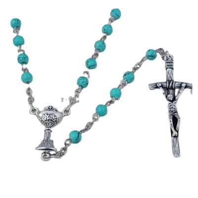 China Catholic communion rosary necklace 4mm round first glass religious for sale