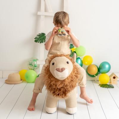 China Wholesale Children's Toy Plush Ride On Cute Little Lion Wooden Frame Ride On Baby Toy Stool for sale