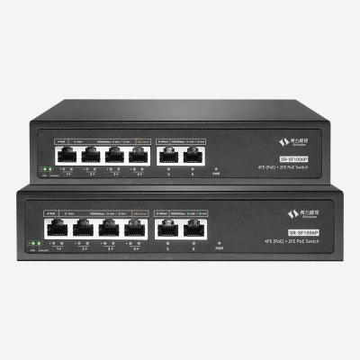 China 6 poorten bedraad 4 PoE RJ45 100Mbps Ethernet Switch met PoE Power 60W en koperen netwerk media type Te koop