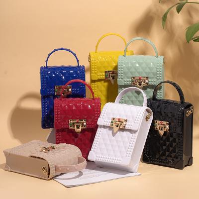 China 2021 New Fashion Mini Jelly Solid PVC Cross - Body Phone Bag Women Soft Chain Purse Girls Handbag for sale