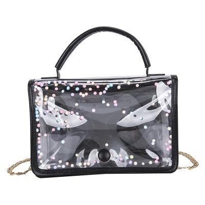 China Lady New Fashion Women Clear PVC Jelly Bag Tending Transparent Ladies Sling Shoulder Bags Chain Handbags for sale