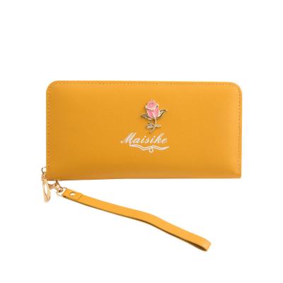 China 2021 Cheapest Wallet Case Card Holder Women Anti-theft PU Leather Ladies Phone Purses Flower Rose Handle Clutch Bag For Girls for sale