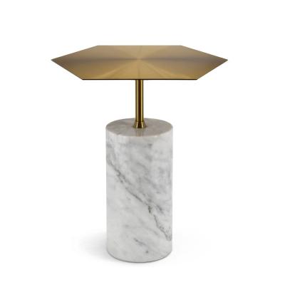 China Modern Round Furniture Hexagon Coffee Table Modern Metal Leg Marble Column Side Marble Table for sale