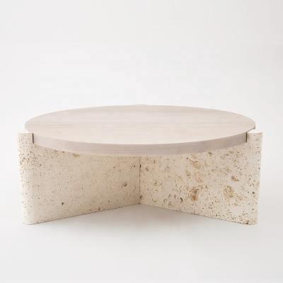 China Nordic luxury modern round stone coffee tables travertine large round stone furniture coffee table for sale