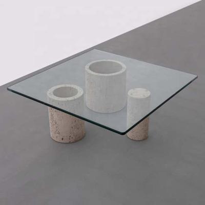 China Modern luxury travertine living room furniture modern luxury travertine tea table top tempered glass coffee table center table for sale