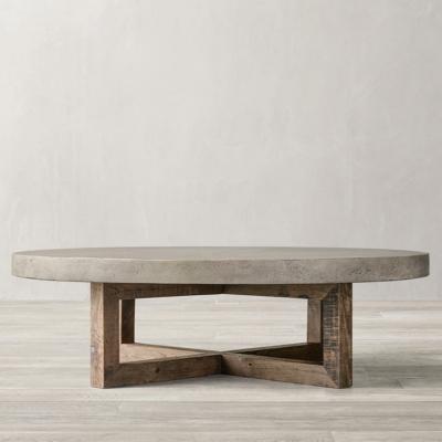 China Customized Modern Coffee Table Cement Furniture Solid Wood Concrete Table Top Coffee Table for sale