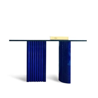 China New Style Metal Wrought Iron Console Table Modern Hallway Blue Marble Top Console Table for sale