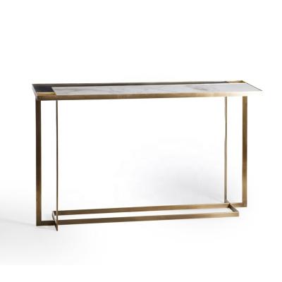 China Modern Nordic Luxury Stainless Steel Base Console Tables Rectangle Furniture Living Room Marble Top Console Table for sale