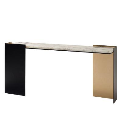 China Modern Nordic Luxury Rectangle Marble Hallway Living Room Gold Top Console Table for sale