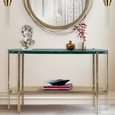 China Modern Design Luxury Modern Marble Top Console Table Stainless Steel Gold Base Console Tables for sale