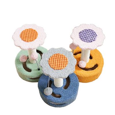 China Viable Purple Cat Tree Ball Catch Toy with Ball Activity Center Cat Climbing Frame Furniture Jute Covered Catch Rod for sale