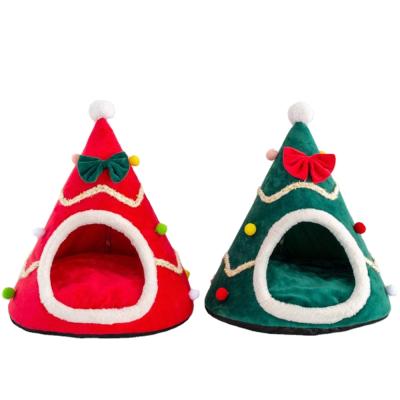 China Large Tree Shape Pet Tent Christmas Warming Washable Pet Bed House For Cats for sale