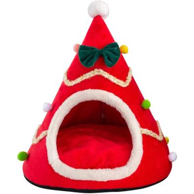 China Large Tree Shape Pet Cages Tent Christmas Warming Washable Pet House For Cat for sale