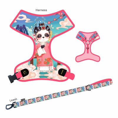 China National Quick Release Fashion 7 Pieces Set Of Popular Panda Chest And Back Traction Belt Leashes With Collar for sale