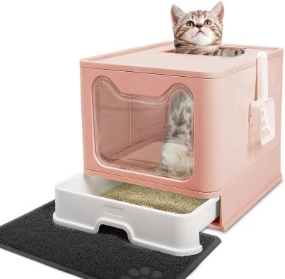 China Large Foldable Enclosure Plantin Drawer Type Stored Cat Litter Box With Scoop for sale