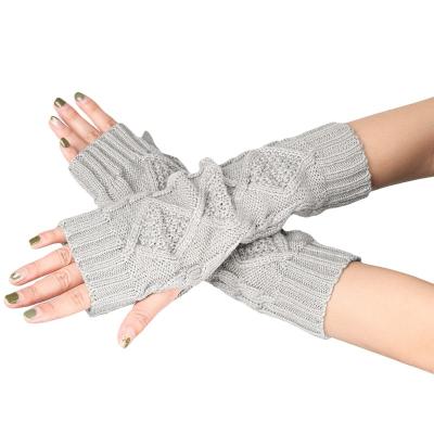 China Half Gloves Lozenge Knitted Wool Gloves Winter Warm Vintage Soft Finger Cuff Half Plus Long Exposed Finger Arm Cover for sale