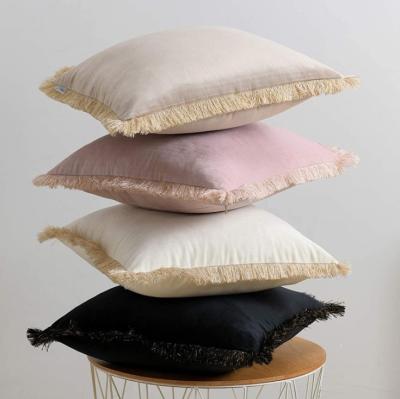 China New Nordic Style Solid Color Anti-static Hot Selling Home Dutch Sofa Decoration Velvet Tassel Pillow Cover for sale