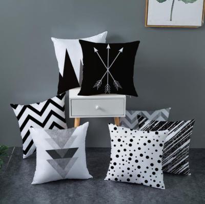 China Anti-Static Geometric Cushion Cover Black And White Polyester Interspersed With Triangular Mesh Geometric Cushion Cover for sale