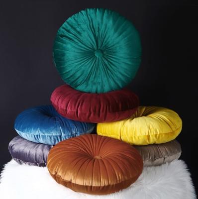 China Autumn Anti-Static Custom Pumpkin Pillows Velvet Pleated Ruffle Futon Decorative Home Decor Luxury Pumpkin Pillow Cover Round Cushion Pillow for sale