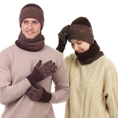 China Pashmina Knitted Thicken Outdoor Touch Screen Gloves Scarf Men And Women Warm Cold Proof Collar Plus Velvet Thick Knitting Hat for sale