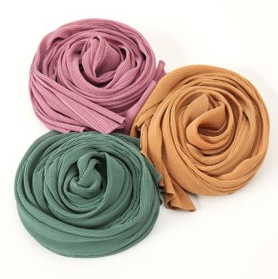 China Pashmina Chiffon Scarves Crumpled Lady's 3D Toothpick Ruffled Scarf New Muslim Heavy Bubble Pleated Crepe Shawl Chiffon for sale