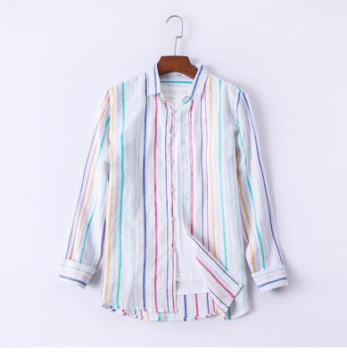 China New Summer Cotton Lightweight Canvas Men's Breathable Stripe Long Sleeves Custom Button Up Work Shirt for sale