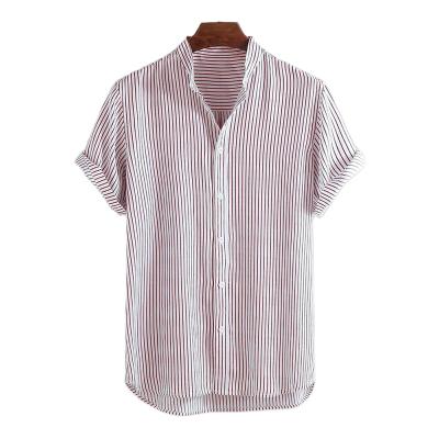 China Men Breathable Stylish Summer Cotton Cheap Casual Button Down Short Sleeve Stripe Shirts for sale