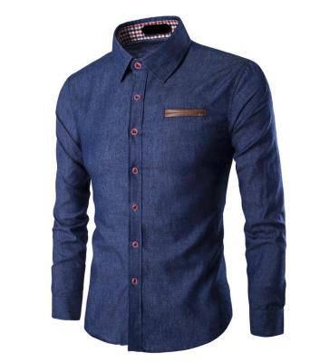 China Custom Mens Woven Soft Jeans Anti Shrink Long Sleeve Solid Denim Shirt for sale