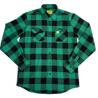 China Green Two Flaps Pocket Anti-Shrink Label Label Green Stylish Custom Flannel Shirt for sale