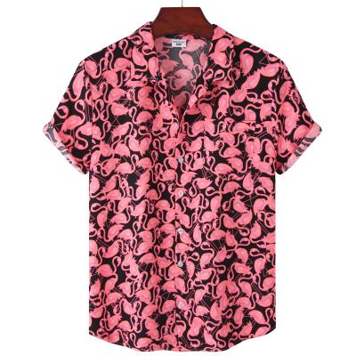 China Breathable Custom Red Flamingo Men's Short Sleeve Printed Aloha Beach Holiday Hawaiian Casual Shirt for sale