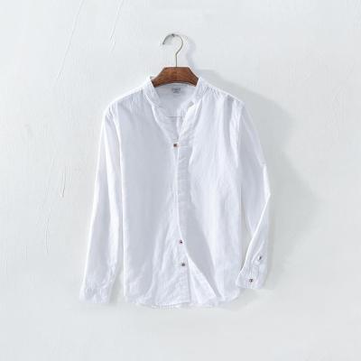 China Long Sleeve Casual White Collar Stand Up Canvas Breathable Thin Shirts Cotton Shirts for sale