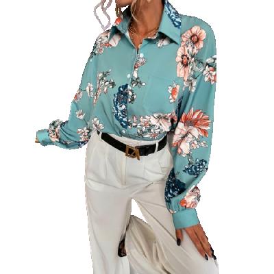 China Breathable Women's Digital Printed Casual Long Sleeve Blouse for sale