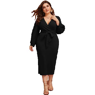 China Breathable Bow V-Neck Tie Skirt Dress Women's Long Sleeves Dress For Women for sale