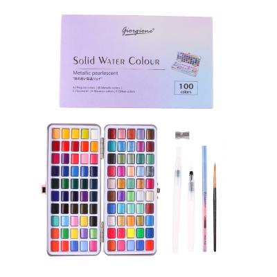 China New 50 72 90 100 Tin Box Glitter Watercolor Paint Metallic Paint Set with Water Brush and Nylon Hair Brush for Beginners for sale