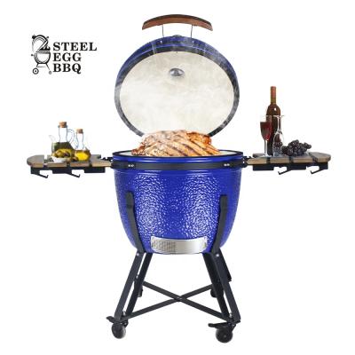 China Adjustable Size KAMADO Grills EGG STEEL BARBECUE Large 23.5 Inch Blue Charcoal Oven Ceramic Egg Smoker for sale