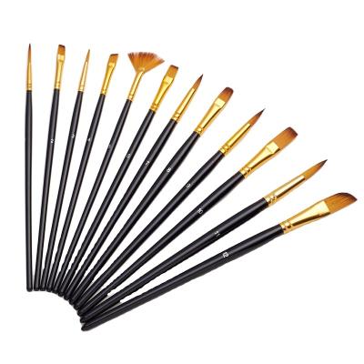 China Hot Sale 12 Pcs Artist Paint Brush Sets Various Hair Shape Wholesale Wood Handle Paint Brush For Kids School for sale