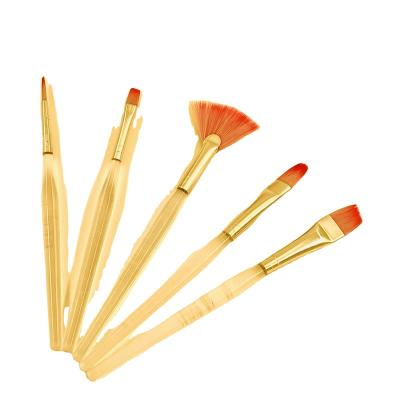 China Factory Wholesale 5pcs Acrylic Plastic Handle Tube Tiger Color Nylon Hair Acrylic Paint Gold Aluminum Brush Set for sale