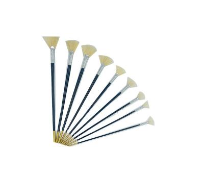 China Watetcolor Painting Artist Logo 10 Pcs Handle Fan Shape Hair Brush Custom Aluminum Tube Professional Dark Blue Color Wooden Paint Brush for sale