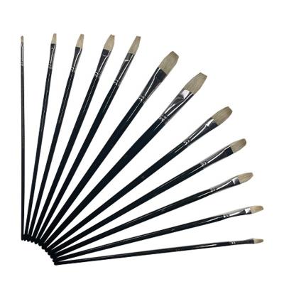 China 2021 Amazon Hot Selling 12pcs Wooden Handle Copper Tube Watercolor Paint Stiffens Hair Artist Oil Painting Play Brush for sale