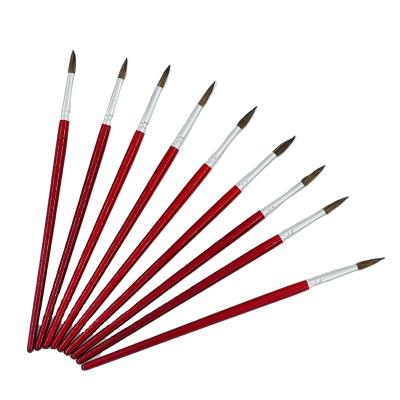 China High Quality Aluminum Tube Dark Red Color Pony Handle Watercolor Paint 9pcs Artist Wooden Paint Brush For Watercolor Painting Paint Brush for sale