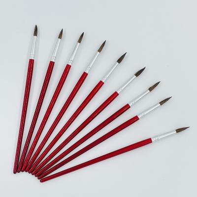 China Professional Amazon Hotsale 9pcs Handle 9pcs Round Hair Oil Paint Brush Set Dark Red Wooden Aluminum Tube House Home Oil Painting For Watercolor Painting for sale