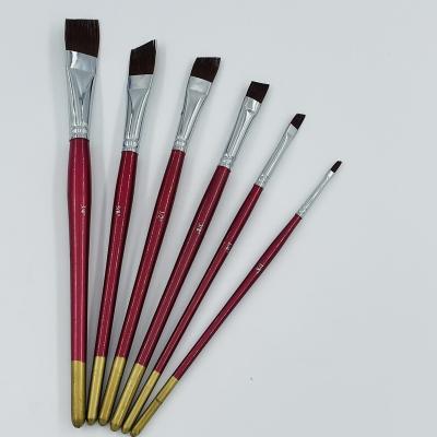 China Professional Watercolor Paint 6pcs Handle Copper Tube Home Hair Acrylic Paint Brush Dark Red Wooden Brush Set for sale