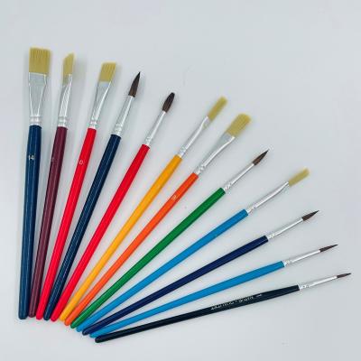 China Hot Selling Amazone Supplies 12pcs Oil Painting Artist Mixed Shape Oil Paint Brush Handle Wooden Aluminum Tube Horse Hair For Oil Painting for sale