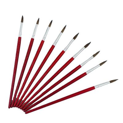 China Professional Dark Red Wooden Aluminum Tube House 9pcs Round Hair Acrylic Paint Set Brush for Artist Paint Brush for sale