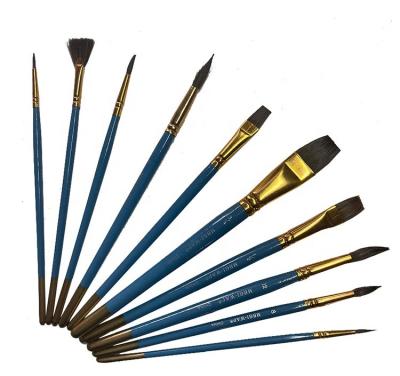 China 2021 Hot Sale 10pcs Wooden Handle Aluminum Tube Horse Hair Acrylic Paint Brush Set for sale