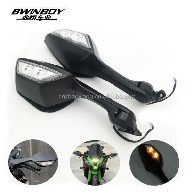 China New Universal Popular Black Plastic Motorcycles Side View Rear Mirror With LED Turn Light Signals For NINJA KAWASAKI ZX-10R ZX 10R ZX10R for sale