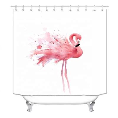 China Viable High Quality Print Fabric Wholesale Funny 4 Piece Flamingo 3d Designers Funny Bathroom Shower Curtain Set for sale