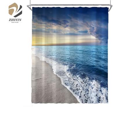 China 100%Polyester Shower Curtain Beach Shower Curtain Sustainable Waterproof Polyester Fabric Shower Curtain for sale