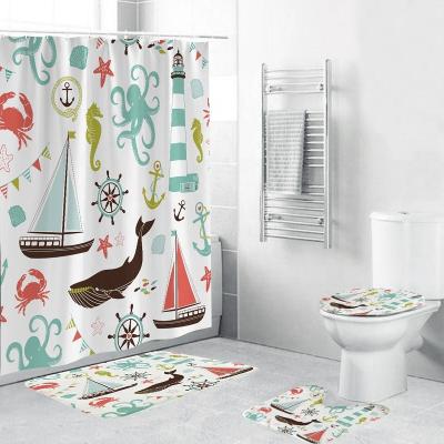 China Wholesale Custom World Viable Coral Shell Ocean Sea Octopus Shower Curtain for Kids for sale