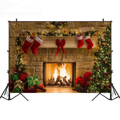 China Christmas Photography Backdrops Child Christmas Fireplace Decoration Background For Photo Studio for sale